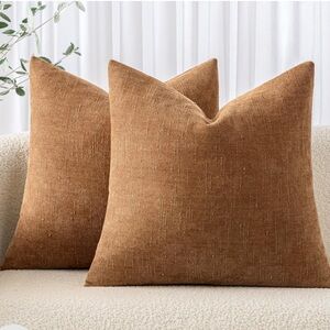 Euro Shams SQUARE Brown Textured CHENILLE Throw Pillow Covers (2-Pack)